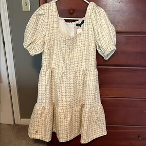 Simply southern size large Cream Plaid Puff Sleeve Dress Bnwt